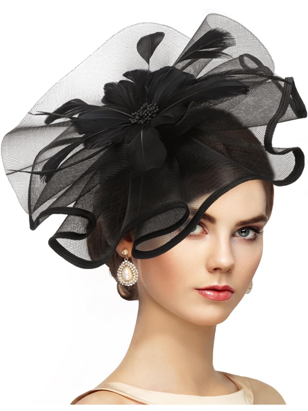 Black Floral Mesh Fascinator Hat for Women